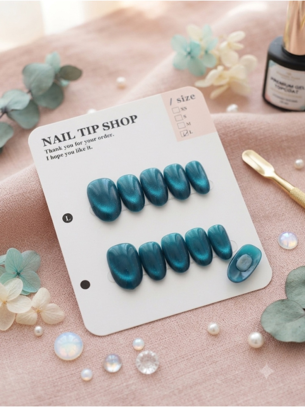 Teal Press-On Nails — Shimmer Teal Set